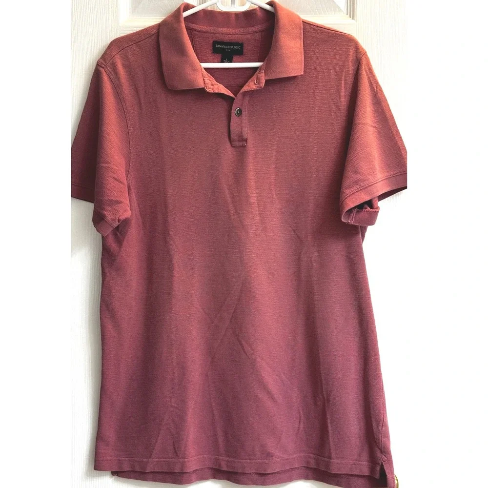 Banana Republic Mens Large Red Textured Cotton Short Sleeve Polo Shirt RN54023